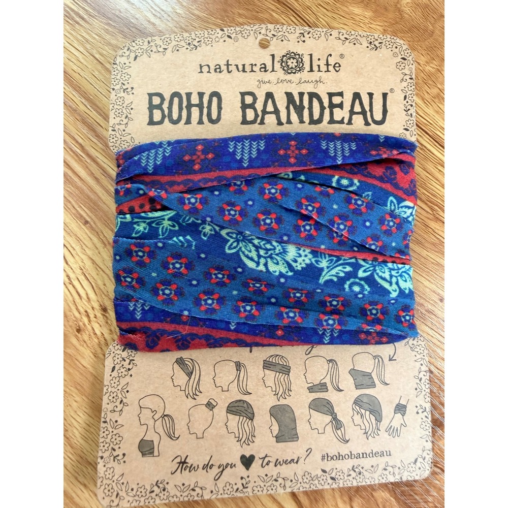 NWT Natural Life Boho Bandeau Floral Paisley Multi-Way Headband Blue Red OS